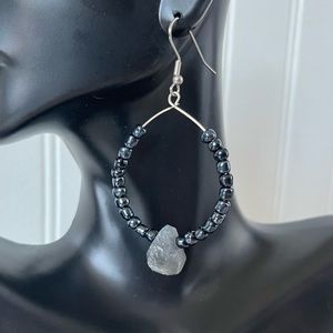 Handmade labradorite silver hoop earrings